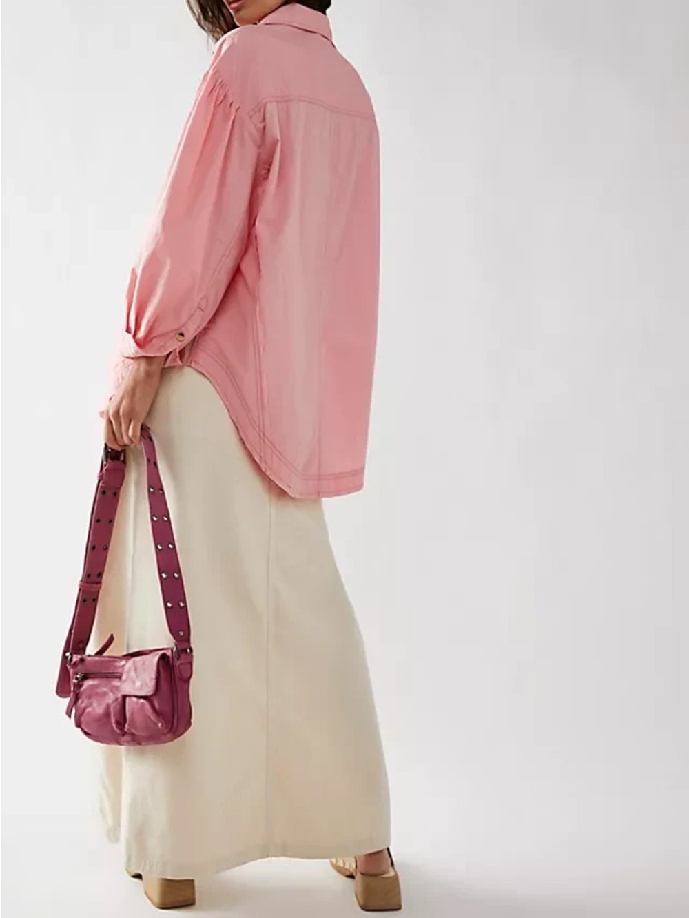 We The Free Happy Hour Solid Poplin Top Pink Free People Oversized Medium - Picture 2 of 11